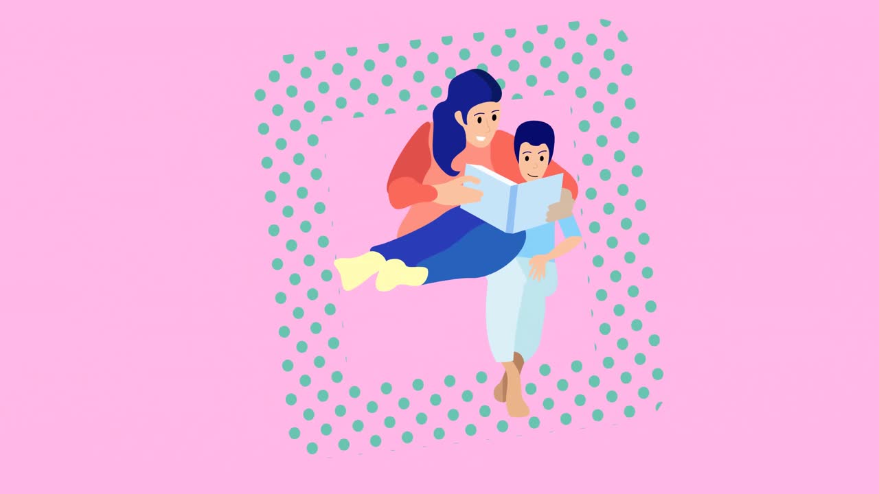 Composición de familia abrazándose sobre fondo rosa