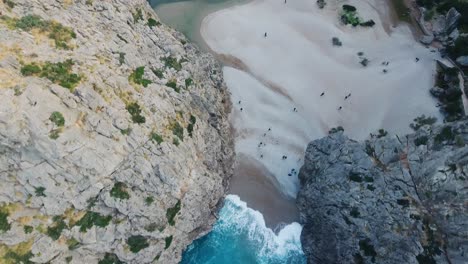 mallorca sa calobra drone top down view in 4k - stunning landscape - tourist sightseeing hotspot