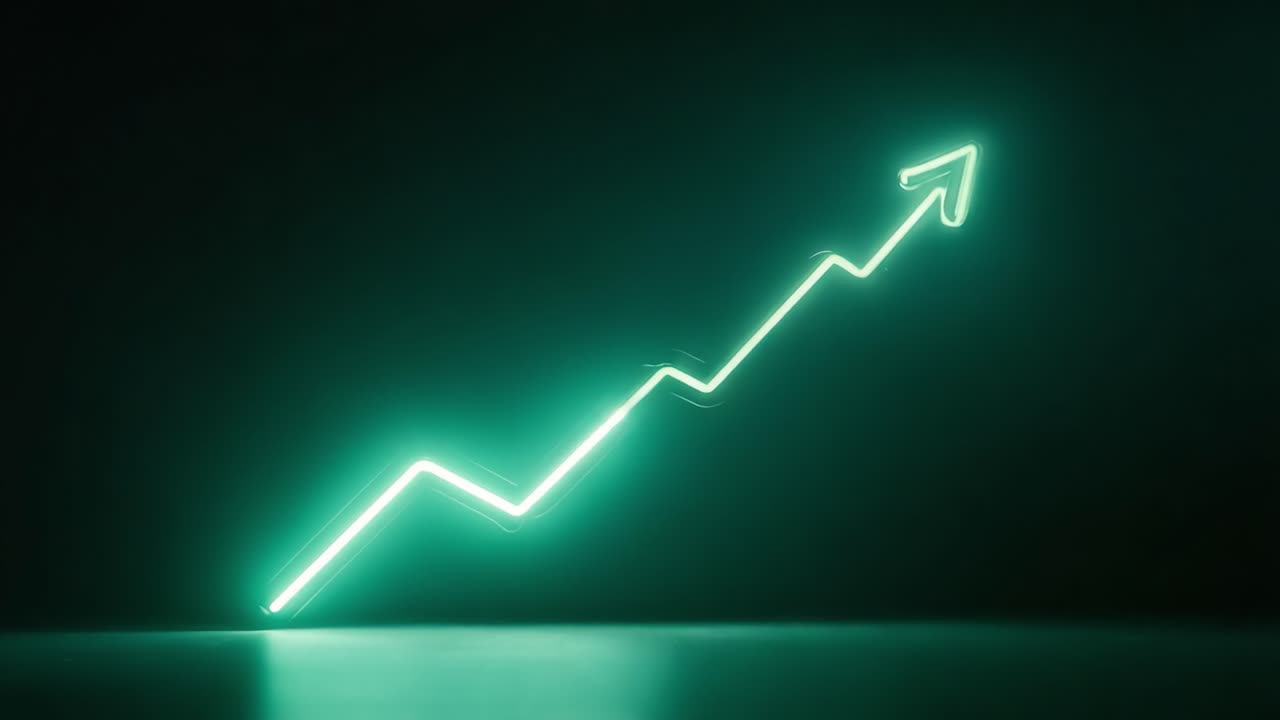 A Dynamic Representation of Growth and Progress with a Neon Green Arrow Trendline against a Dark Background, Symbolizing Financial Success and Positive Change