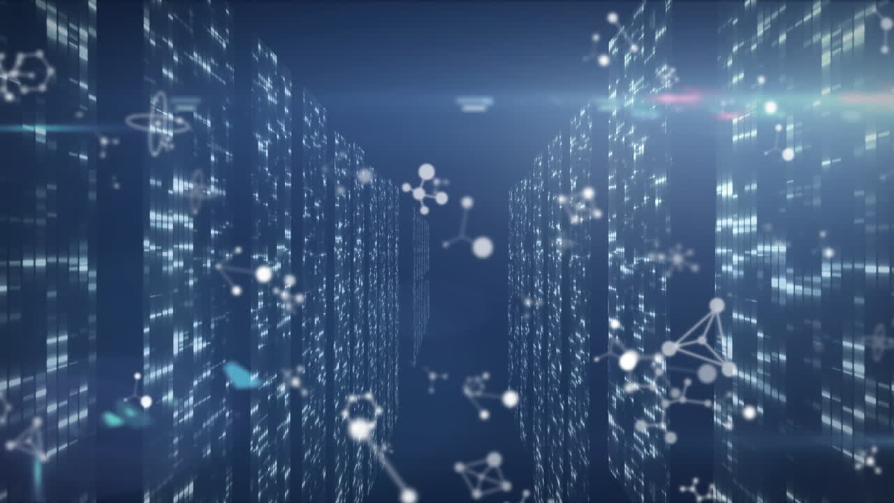 Animation of light spots over moving shapes on blue background