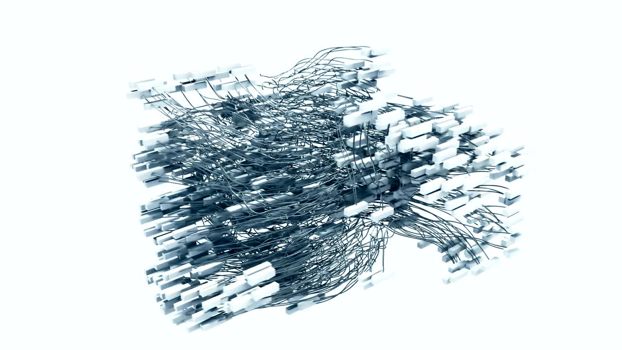 박동하는 큐브와 와이어 메쉬, 매우 현실적인 4k 애니메이션