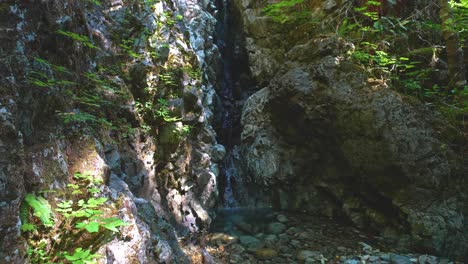 Creek-Waterfall-Pond-on-Vancouver-Island,-British-Columbia,-Canada