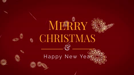 Animation-of-christmas-greetings-text-and-snow-falling-on-red-background