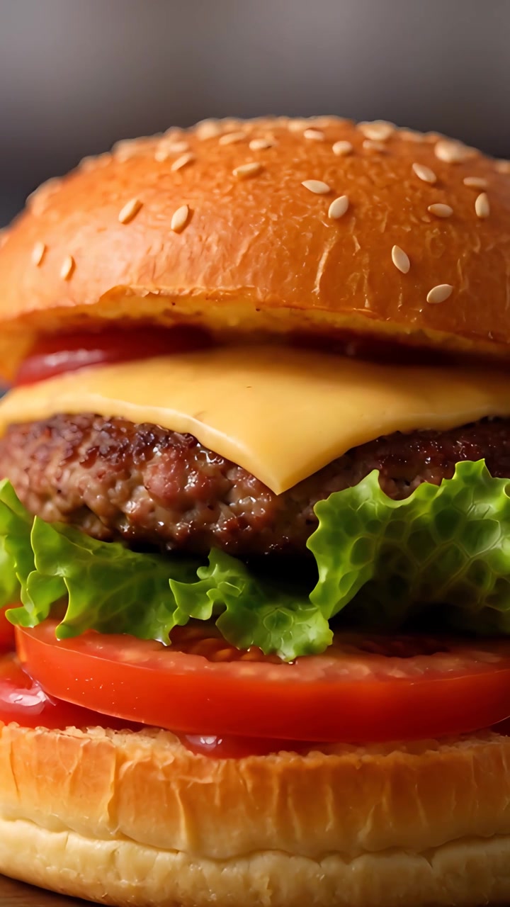 Hamburger Succoso Primo Piano Sfondo Bokeh 4K