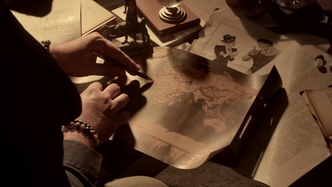 A Man Studying a World Map
