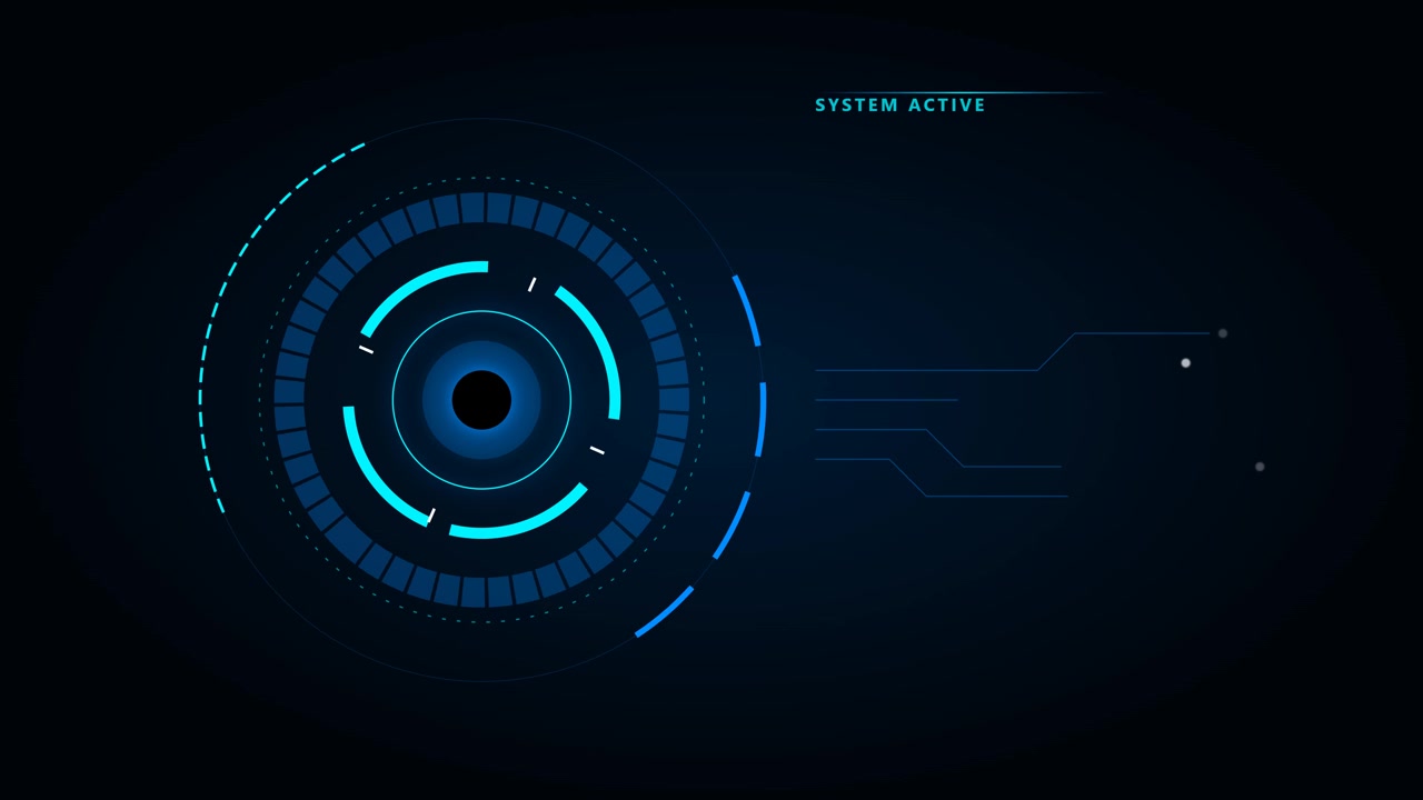 Futuristic Digital HUD Interface with Rotating Circular Elements