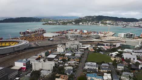 aerial pan right, wellington city new zealand afternoon