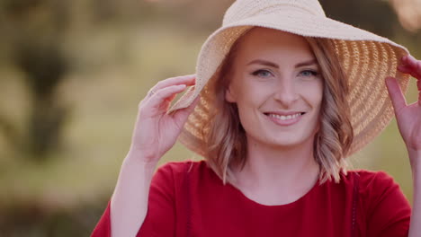 Schöne-Frau-Posiert-In-Die-Kamera-Und-Lächelt-Bei-Goldenem-Sonnenuntergang-3