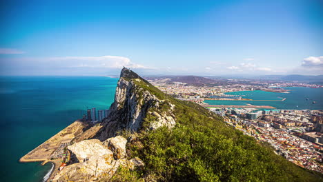 rock of gibraltar and panoramic cityscape view, time lapse