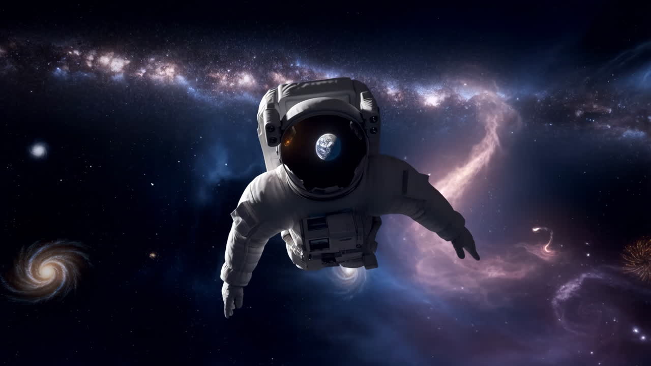 Astronaut Floating in Deep Space with Galaxies and Nebulae