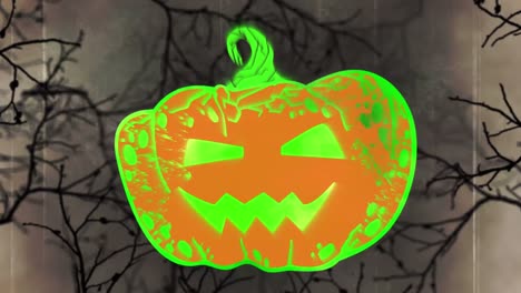 animación de jack o linterna sobre ramas en fondo beige