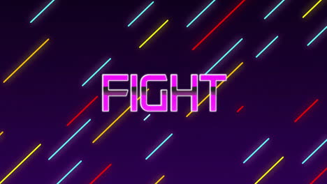 animación de texto de lucha sobre líneas diagonales coloridas en fondo oscuro