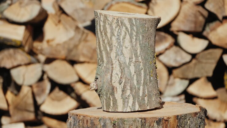 Ax Splits A Log Harvesting Firewood