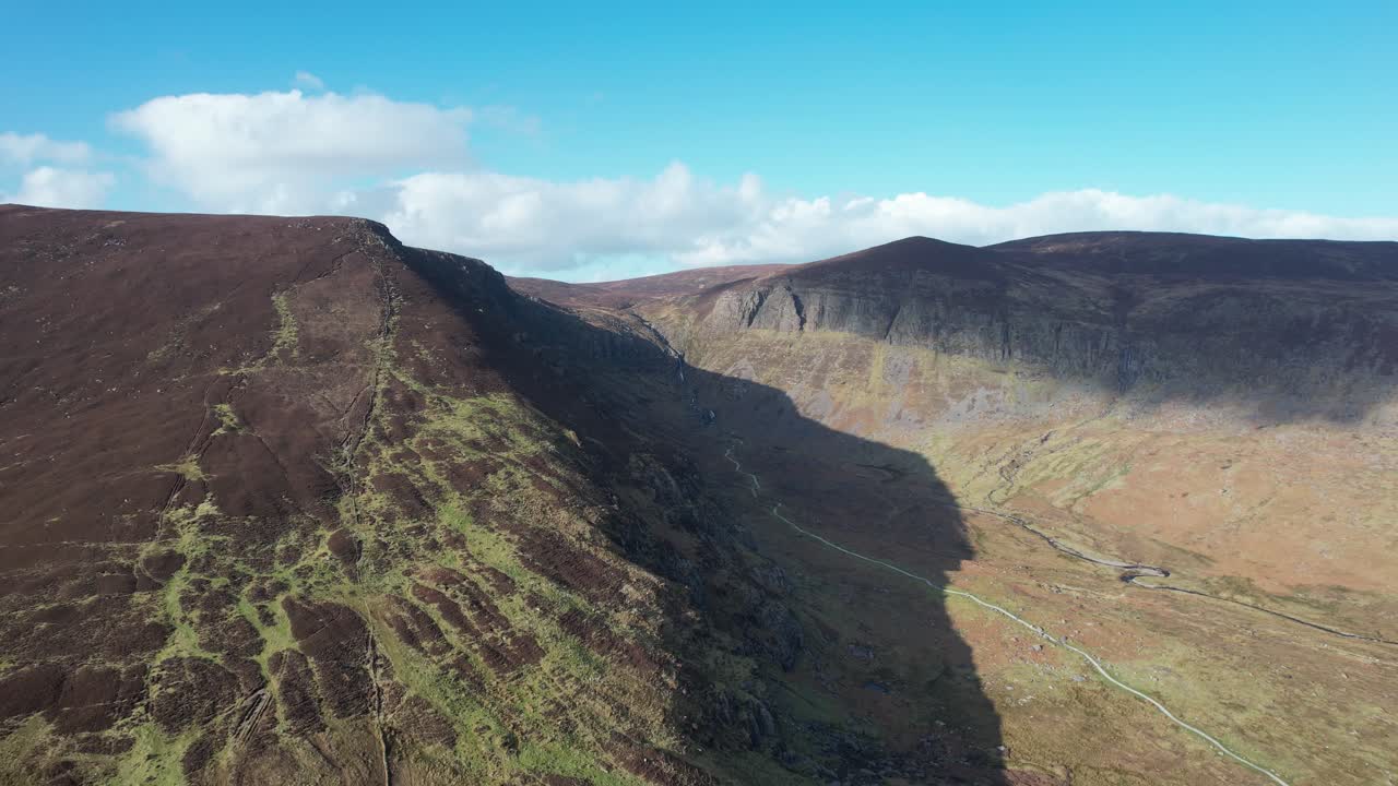 drone dramatic mountain landscape in winter Comeragh Mountain range Waterford Ireland Epic Locations and Landscapes
