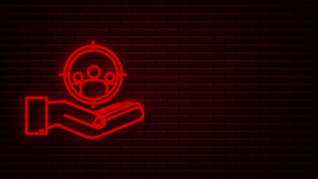 concepto de gestión de la relación con el cliente de neón con las manos. organización de datos sobre el trabajo con los clientes, concepto de crm. gráfico de movimiento