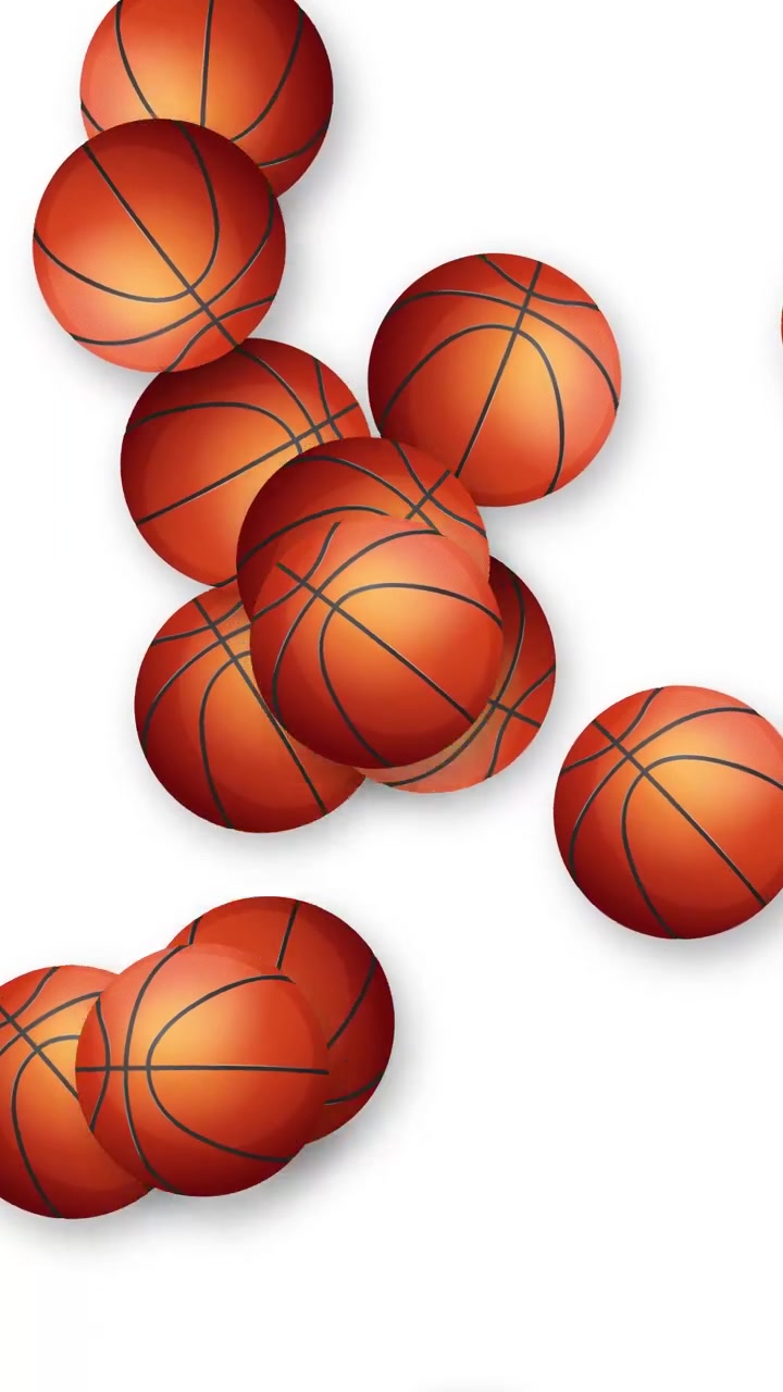 Animated Basketballs Falling Down on White Background