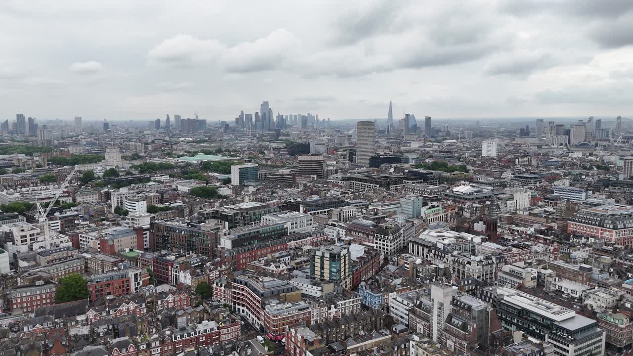 London UK skyline city centre Panning drone aerial