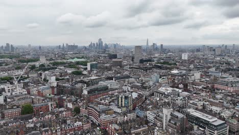london uk skyline city centre panning drone aerial