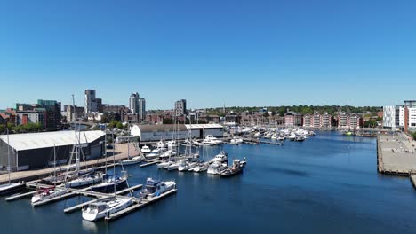 ipswich port marina and town suffolk uk ascending drone,aerial