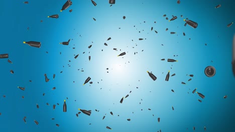 of realistic empty metal wine bottles endlessly falling background bottle cork celebration holiday