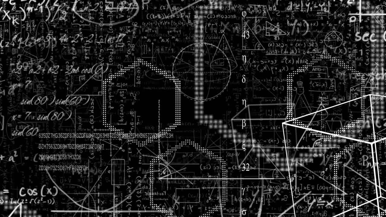 검은 바탕에 수학적 방정식의 애니메이션