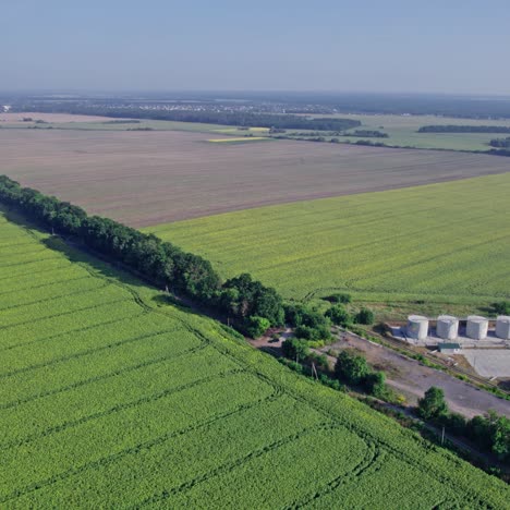 aerial view of agricultural fields and industrial area
