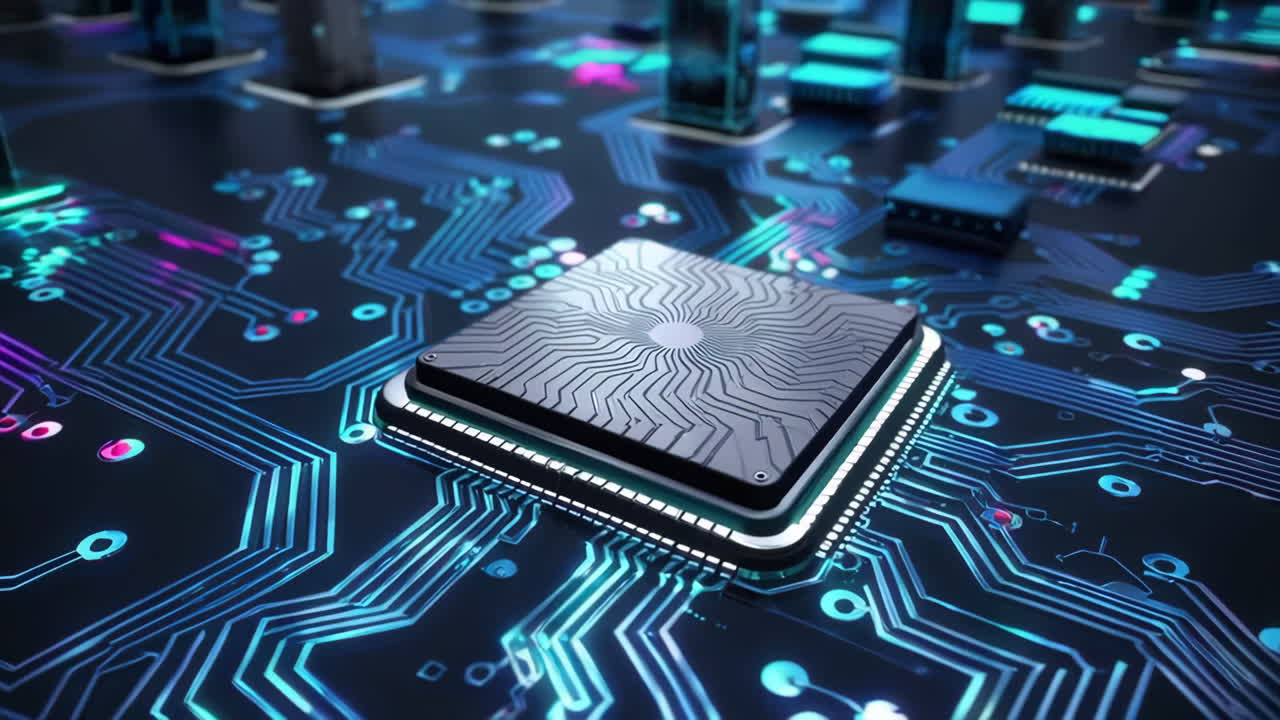 Close-up of a computer chip on a circuit board