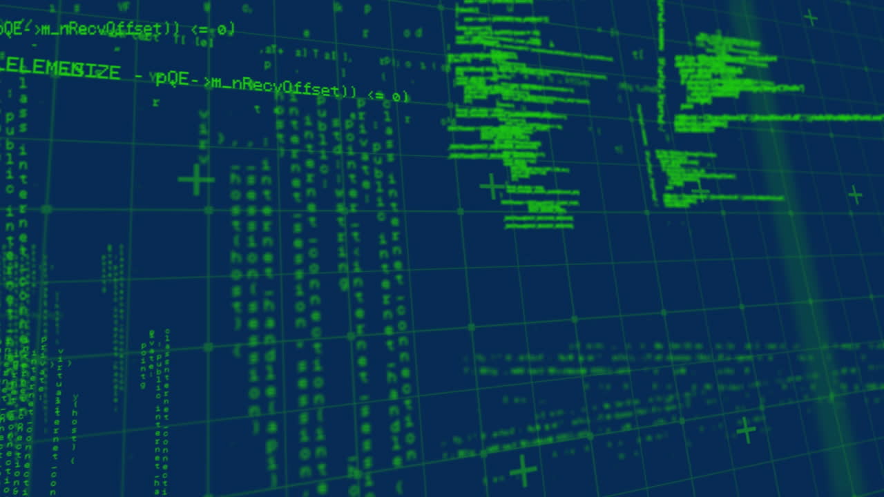 animación del procesamiento de datos sobre la cuadrícula sobre fondo azul