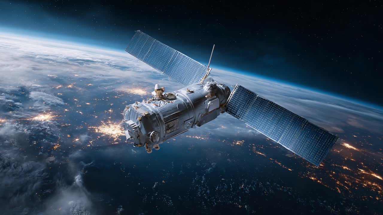 A Stunning View of a Satellite Orbiting Earth: Captured Through Two Cinematic Frames Showcasing the Orbit and Design of a Spacecraft in Low Earth Orbit