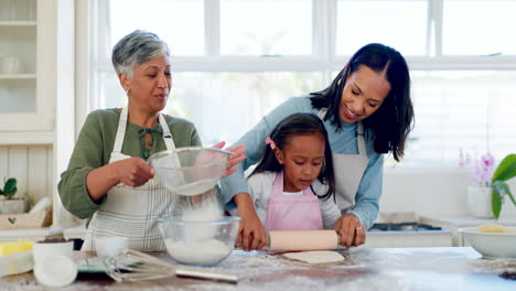 Großeltern,-Eltern-Und-Mädchen-Backen-In-Der-Küche