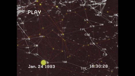 animación de la pantalla con constelaciones y números en fondo negro