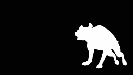 una hiena corriendo en fondo negro con canal alfa incluido al final del video, animación 3d, vista en perspectiva, animales animados, animación de bucle sin costuras