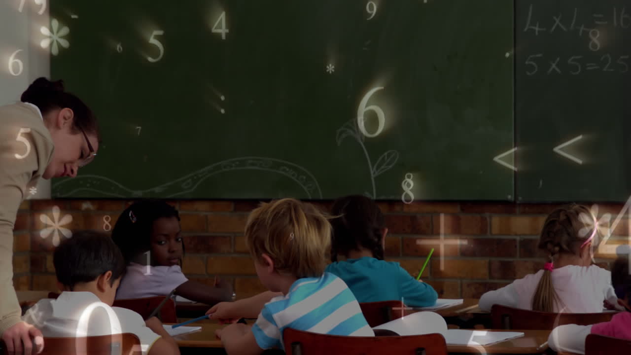 Grade school kids studying math