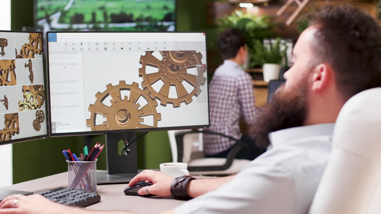 Engineer working on 3D modeling design at office