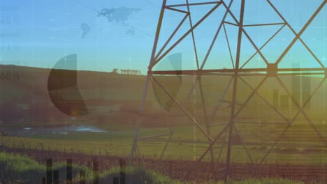 animation of financial data processing over high voltage lines