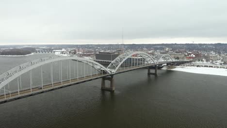 aerial view of centennial bridge connecting davenport, iowa and rock island, illinois