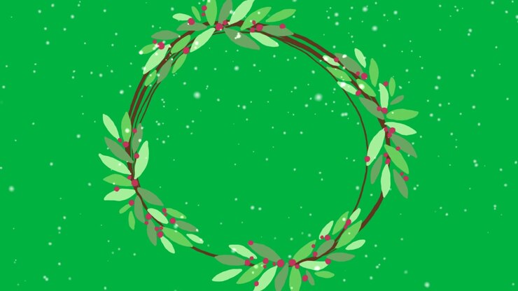 Animated Christmas Wreath with Falling Snow on Green Screen