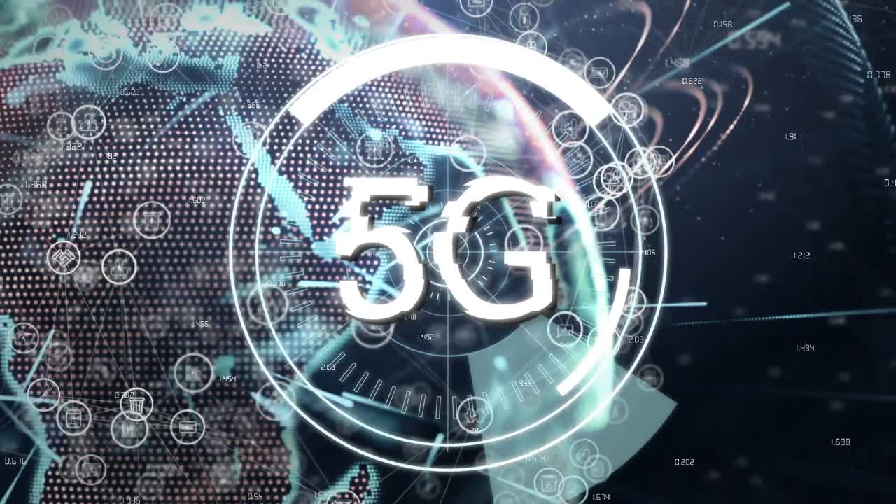 지구와 연결 네트워크와 함께 5g 텍스트의 애니메이션