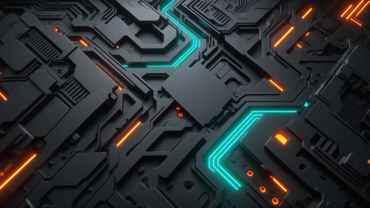 Abstract Futuristic Circuit Board with Glowing Digital Lines