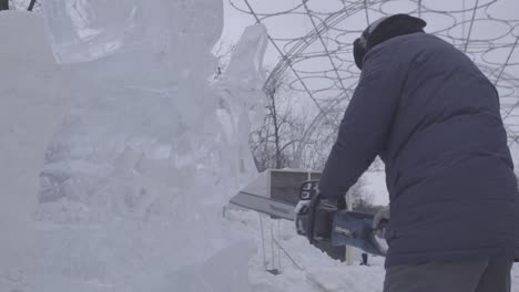 ice sculpting in progress