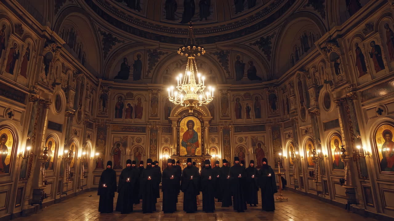 Monks in Prayer at an Orthodox Church