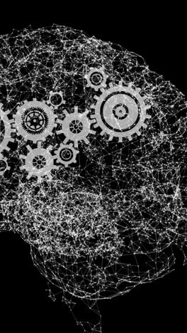 animación del cerebro girando sobre un fondo negro con engranajes