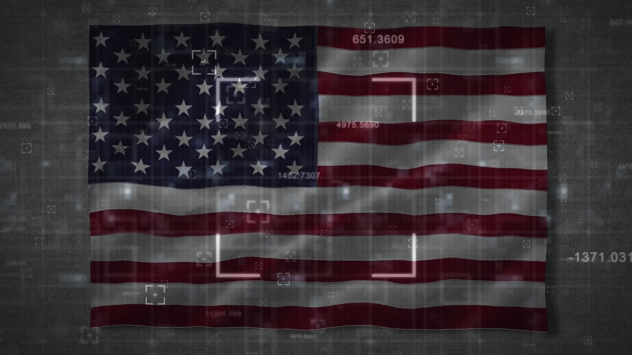 múltiples números cambiantes y escaneo de alcance cuadrado sobre agitando nuestra bandera sobre un fondo gris