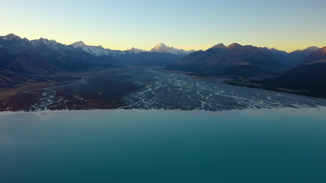Majestic aerial view of Mount Cook in the Southern Alps mountains on New Zealand's South Island