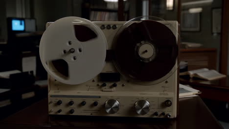 vintage reel-to-reel tape recorder in operation