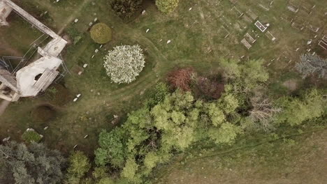 aerial footage of a ruined church