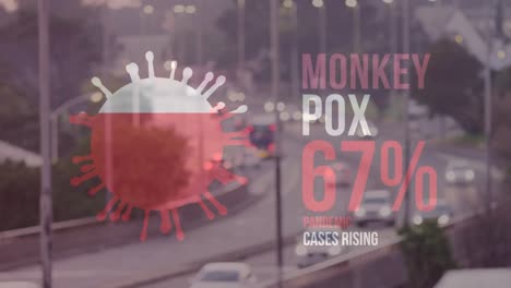 animation of monkey pox 67n percent over road traffic