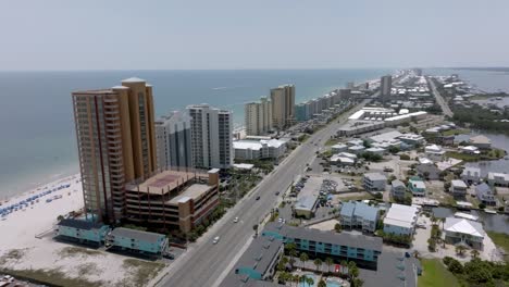 Gulf-Shores,-Alabama-skyline-and-beach-with-drone-video-stable