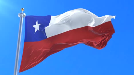 bandera de chile agitando el viento en lento con el cielo azul, bucle