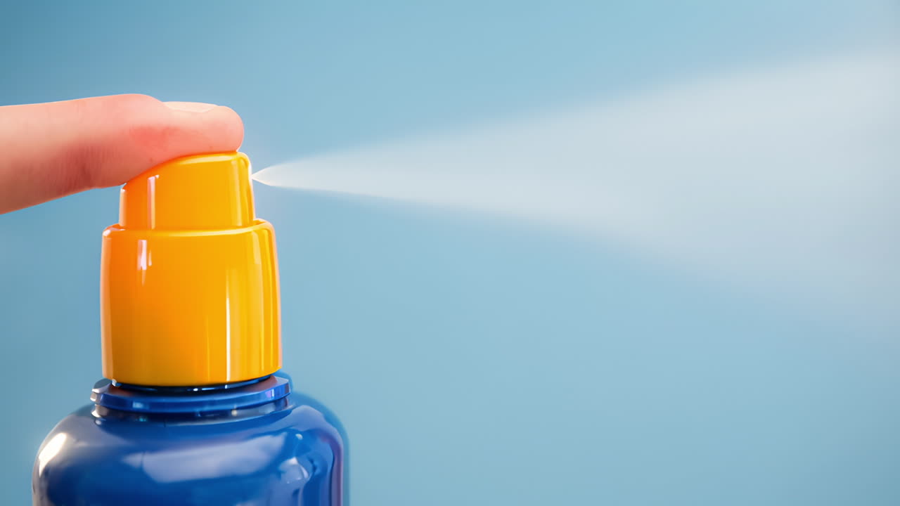 Hand spraying sunscreen from a bottle
